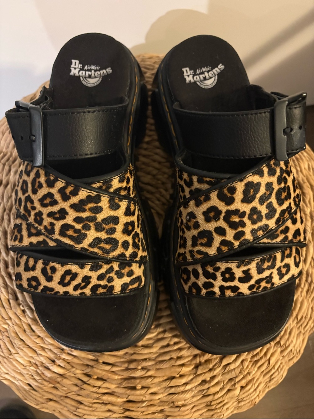 Dr. Martens Leopard Print Sandals in Black and Tan size 6 or EU 37